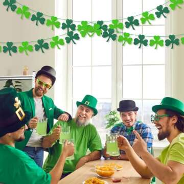 AKEROCK St. Patrick's Day Decorations - Felt Shamrock Garlands (2 Pack, 8.2 ft Each, Dark & Light Green Shamrocks) for Home, Wall, Porch, Party