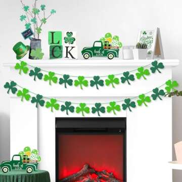 AKEROCK St. Patrick's Day Decorations - Felt Shamrock Garlands (2 Pack, 8.2 ft Each, Dark & Light Green Shamrocks) for Home, Wall, Porch, Party