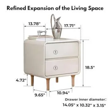 Bamskov Short Nightstand - White Wood Nightstand with 2 Drawers - Stylish Bedside Table, Elegant Modern Small Nightstand for Bedroom, Dormitory (17.71", Cream White)