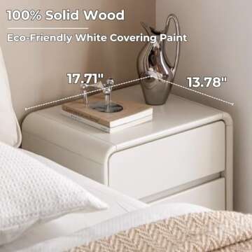 Bamskov Short Nightstand - White Wood Nightstand with 2 Drawers - Stylish Bedside Table, Elegant Modern Small Nightstand for Bedroom, Dormitory (17.71", Cream White)