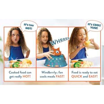 Windbrrrly 9 Inch Plate Cover Dome for Kids, Toddlers or Babies. Foam Fan Cools Food, Lights Engage....