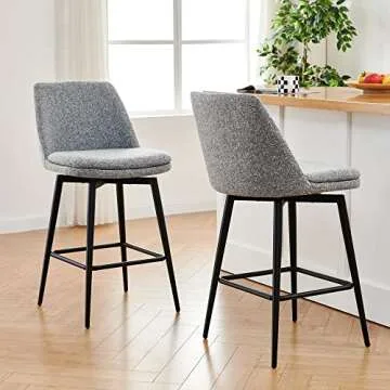CHITA Counter Height Swivel Barstools, FSC Certified Upholstered Fabric Bar Stools Set of 2, Metal B...