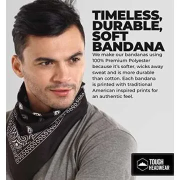 Tough Headwear Large Bandana Headband - Handkerchief Bandanas for Men & Women - Cowboy Scarf - Paisl...