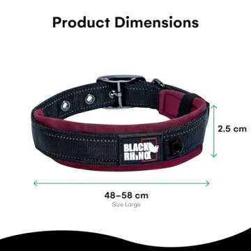 Black Rhino Dog Collar for Large Dogs - Adjustable Reflective Heavy Duty Dog Collars with Ultra-Soft Neoprene Padding - Weatherproof, Durable, and Comfortable for Active Dogs - Burgundy and Black