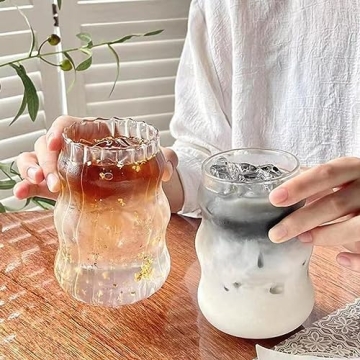 18 Oz Vintage Ribbed Glass Cups for Iced Coffee & Cocktails