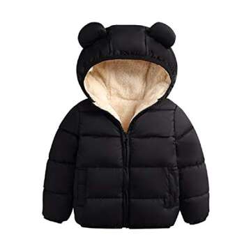 nicecloud Toddler Kids Winter Coat Solid 3D Bear Ear Hooded Padded Jacket Outfit Body Boys Girls War...