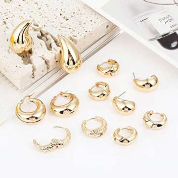 Wgoud 6 Pairs Hypoallergenic Gold Hoop Earrings Set