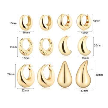 Wgoud 6 Pairs Hypoallergenic Gold Hoop Earrings Set