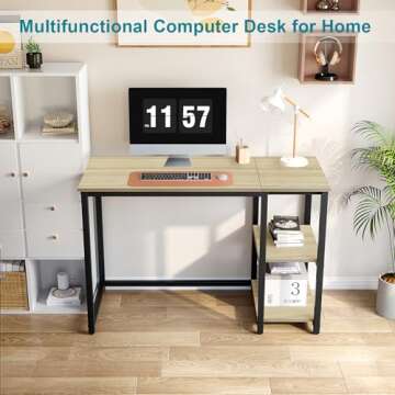 SINPAID Computer Desk 40 inches with 2-Tier Shelves Sturdy Home Office Desk with Large Storage Space...