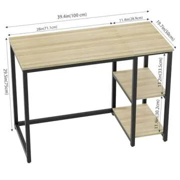 SINPAID Computer Desk 40 inches with 2-Tier Shelves Sturdy Home Office Desk with Large Storage Space Modern Gaming Desk Study Writing Laptop Table, Oak