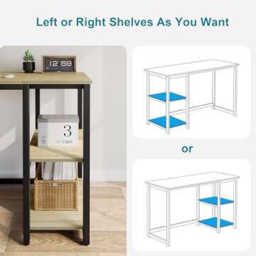 SINPAID Computer Desk 40 inches with 2-Tier Shelves Sturdy Home Office Desk with Large Storage Space Modern Gaming Desk Study Writing Laptop Table, Oak