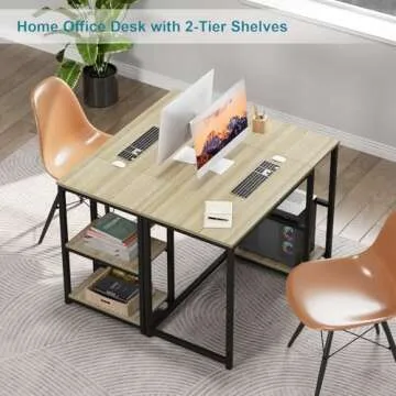 SINPAID Computer Desk 40 inches with 2-Tier Shelves Sturdy Home Office Desk with Large Storage Space Modern Gaming Desk Study Writing Laptop Table, Oak