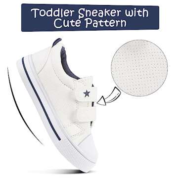 K KomForme Toddler Boys & Girls Shoes Kids Canvas Sneakers with Cartoon Dual Hook and Loops, Size 6 Toddler, White