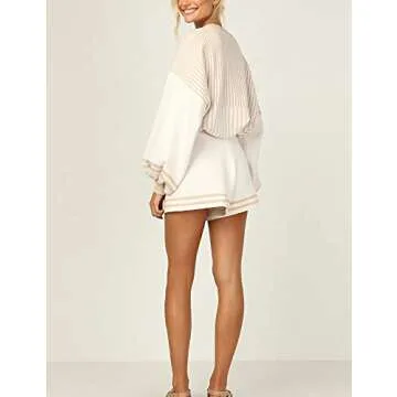 Gihuo Women’s Cozy Striped Knit Pullover & Shorts Set