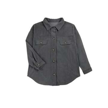 VICHYIE Womens Shirts Shacket Casual Long Sleeve Corduroy Lapel Oversized Button Down Blouses Tops Coat Outwear Jacket Grey M