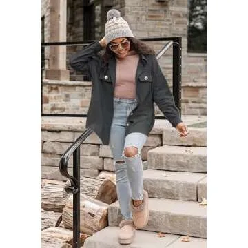 VICHYIE Women's Corduroy Lapel Shacket for Casual Wear