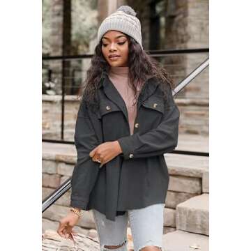 VICHYIE Womens Shirts Shacket Casual Long Sleeve Corduroy Lapel Oversized Button Down Blouses Tops Coat Outwear Jacket Grey M