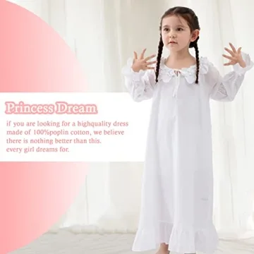 Charming White Cotton Nightgown for Girls 6-7 Years