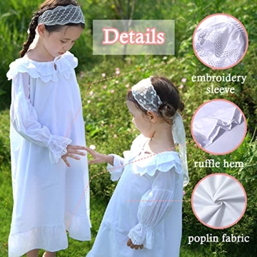 Charming White Cotton Nightgown for Girls 6-7 Years