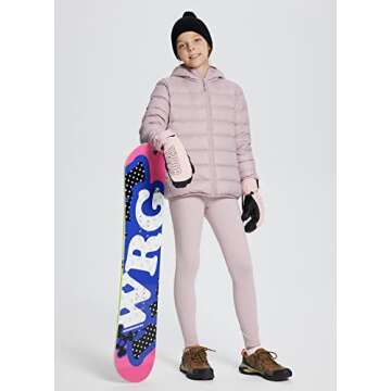 BALEAF Youth Girls Fleece Lined Leggings Winter Warm High Waisted Kids Athletic Pants Hiking Running Yoga Light Purple L