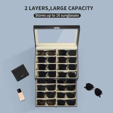AUTOARK Leather 16 Piece Eyeglasses Storage and Sunglass Glasses Display Drawer Lockable Case Organizer,Black,AW-093