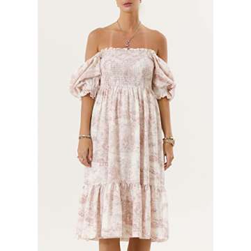 NOTHING FITS BUT Women Linen Cotton Dress, Floral Pattern Sakura Gown, Women Casual Dress, Baby Pink, S/M