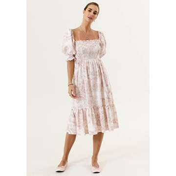 NOTHING FITS BUT Women Linen Cotton Dress, Floral Pattern Sakura Gown, Women Casual Dress, Baby Pink, S/M