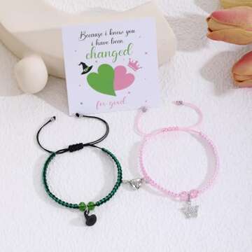 Elphaba Galinda Friendship Matching Necklace - Best Friends Heart Shaped Pendent Necklace for 2, BFF Couples Gemstones Necklace Christmas Valentine's Day Jewelry Gifts for Fans Party Dress Decor