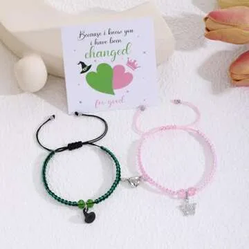 Elphaba Galinda Friendship Matching Necklace - Best Friends Heart Shaped Pendent Necklace for 2, BFF Couples Gemstones Necklace Christmas Valentine's Day Jewelry Gifts for Fans Party Dress Decor