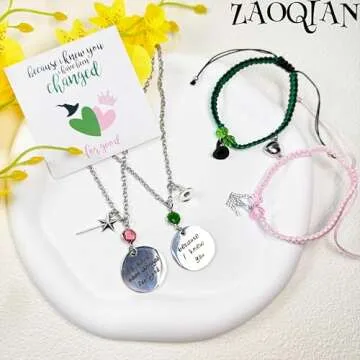 Elphaba Galinda Friendship Matching Necklace - Best Friends Heart Shaped Pendent Necklace for 2, BFF Couples Gemstones Necklace Christmas Valentine's Day Jewelry Gifts for Fans Party Dress Decor