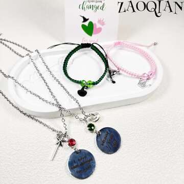 Elphaba Galinda Friendship Matching Necklace - Best Friends Heart Shaped Pendent Necklace for 2, BFF Couples Gemstones Necklace Christmas Valentine's Day Jewelry Gifts for Fans Party Dress Decor