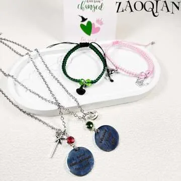 Elphaba Galinda Friendship Matching Necklace - Best Friends Heart Shaped Pendent Necklace for 2, BFF Couples Gemstones Necklace Christmas Valentine's Day Jewelry Gifts for Fans Party Dress Decor