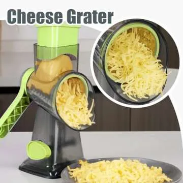 KEOUKE Rotary Cheese Grater with Handle Vegetable Cheese Shredder Slicer Grater for Kitchen 3 Changeable Blades for Cheese Potato Zucchini Nuts Chocolate (Green SP)
