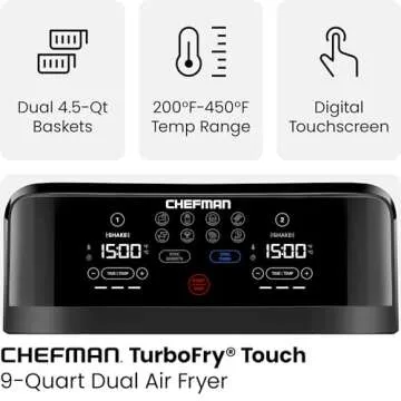 Chefman TurboFry Touch Dual Air Fryer, Maximize The Healthiest Meals With Double Basket Capacity, One-Touch Digital Controls And Shake Reminder For The Perfect Crispy And Low-Calorie Finish