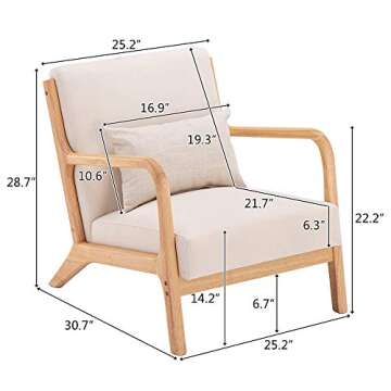 JOYBASE Lounge Arm Chair, Mid Century Modern Accent Chair, Wood Frame Armchair for Living Room, Bedroom (Beige)