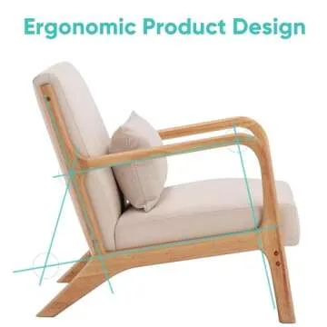 JOYBASE Lounge Arm Chair, Mid Century Modern Accent Chair, Wood Frame Armchair for Living Room, Bedroom (Beige)