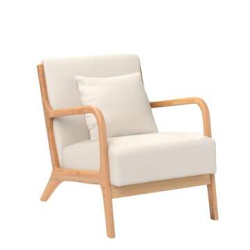 JOYBASE Lounge Arm Chair, Mid Century Modern Accent Chair, Wood Frame Armchair for Living Room, Bedroom (Beige)
