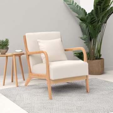 JOYBASE Lounge Arm Chair, Mid Century Modern Accent Chair, Wood Frame Armchair for Living Room, Bedroom (Beige)