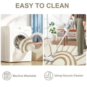 OJIA Boho Area Rug 5'x8', Washable Tufted Living Room Rugs Soft Bedroom Rug Nursery Rug, Farmhouse Cotton Woven Tan Floor Carpet Rugs for Dorm/Kids Room/Nursery/Classroom/Office