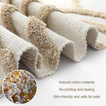 OJIA Boho Area Rug 5'x8', Washable Tufted Living Room Rugs Soft Bedroom Rug Nursery Rug, Farmhouse Cotton Woven Tan Floor Carpet Rugs for Dorm/Kids Room/Nursery/Classroom/Office
