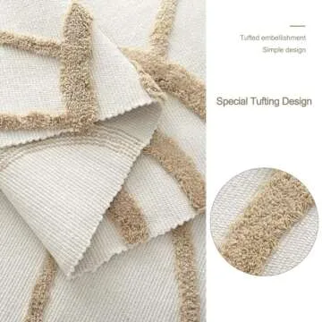 OJIA Boho Area Rug 5'x8', Washable Tufted Living Room Rugs Soft Bedroom Rug Nursery Rug, Farmhouse Cotton Woven Tan Floor Carpet Rugs for Dorm/Kids Room/Nursery/Classroom/Office