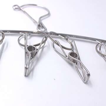 Z ZICOME 2 Pack Stainless Steel Hanging Drying Rack Clothes Hanger with 10 Clips for Drying Small Items, Socks, Underwear, Diapers, Bras, Baby Clothes, Towels, Face Masks, Gloves