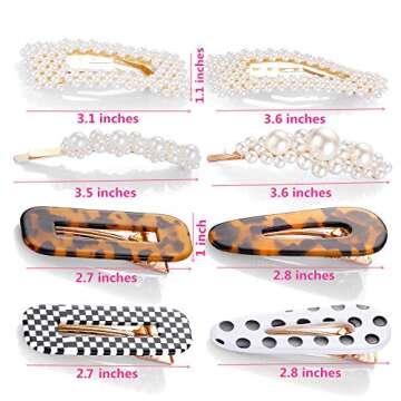 Large Pearl Hair Clips Resin Hairpins Pearl Hair Barrettes,Gold Acrylic Leopard Marble Geometric Hairpin, Tortoise Hair Clips for Women Girls-Pearl and Resin Clips Set 8 Pack