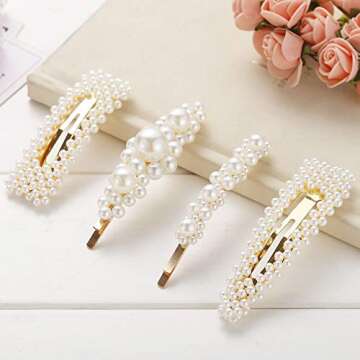 Large Pearl Hair Clips Resin Hairpins Pearl Hair Barrettes,Gold Acrylic Leopard Marble Geometric Hairpin, Tortoise Hair Clips for Women Girls-Pearl and Resin Clips Set 8 Pack