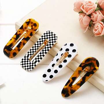 Large Pearl Hair Clips Resin Hairpins Pearl Hair Barrettes,Gold Acrylic Leopard Marble Geometric Hairpin, Tortoise Hair Clips for Women Girls-Pearl and Resin Clips Set 8 Pack