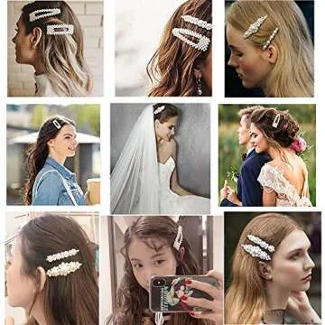 Large Pearl Hair Clips Resin Hairpins Pearl Hair Barrettes,Gold Acrylic Leopard Marble Geometric Hairpin, Tortoise Hair Clips for Women Girls-Pearl and Resin Clips Set 8 Pack