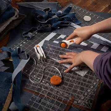 Fiskars Crafts Essentials 5-Piece Set - 45mm Blade Rotary Cutter for Fabric, Self Healing Cutting Mat, and Sewing Ruler - Craft Supplies - White/Gray