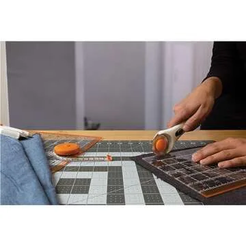 Fiskars Crafts Essentials 5-Piece Set - 45mm Blade Rotary Cutter for Fabric, Self Healing Cutting Mat, and Sewing Ruler - Craft Supplies - White/Gray