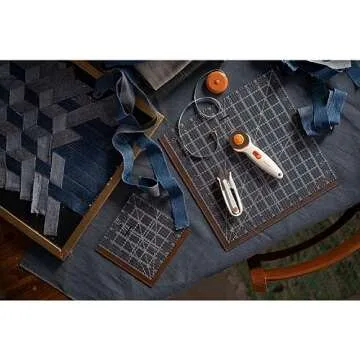 Fiskars Crafts Essentials 5-Piece Set - 45mm Blade Rotary Cutter for Fabric, Self Healing Cutting Mat, and Sewing Ruler - Craft Supplies - White/Gray