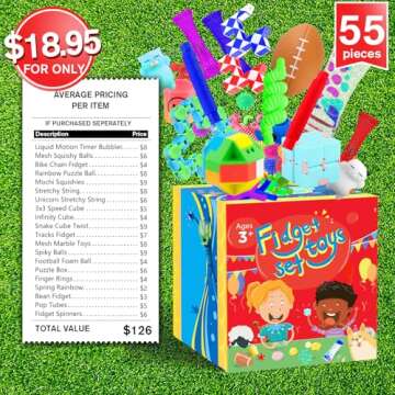 PP PHIMOTA Sensory Toys Set 55 Pack, Stress Relief Fidget Hand Toys for Adults and Kids, Sensory Fidget and Squeeze Widget for Relaxing Therapy - Perfect for ADHD Add Anxiety Autism